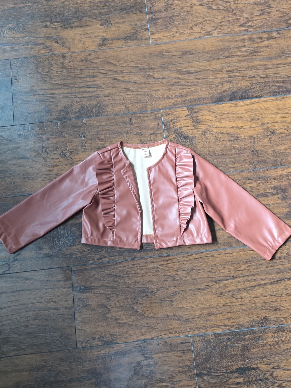 Dusty Rose Pink Faux Leather Ruffle Cropped Jacket